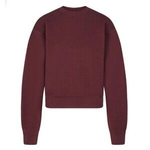 SKIMS Cotton Fleece Crew Oxblood NWT XXS